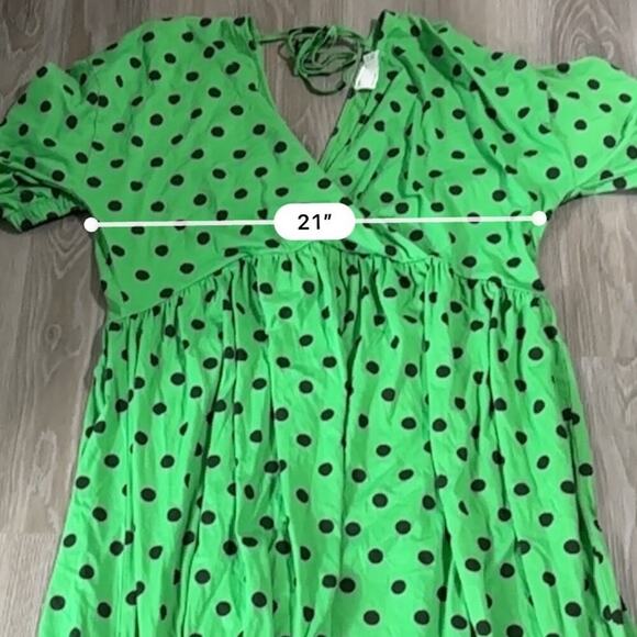 ASOS Design Green & Black Polka Dot Print 3/4 Sleeve Faux Wrap Midi Dress Sz 14 - Picture 8 of 9